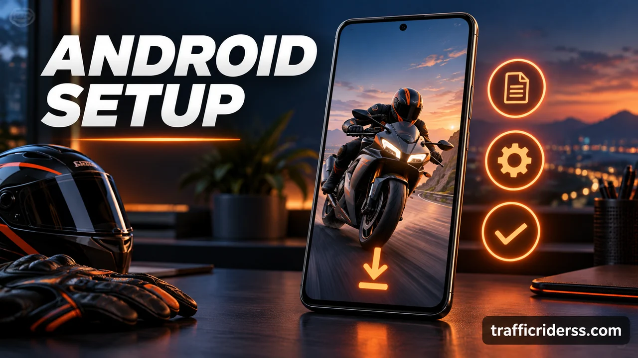 Android setup illustration showing a phone and setup icons